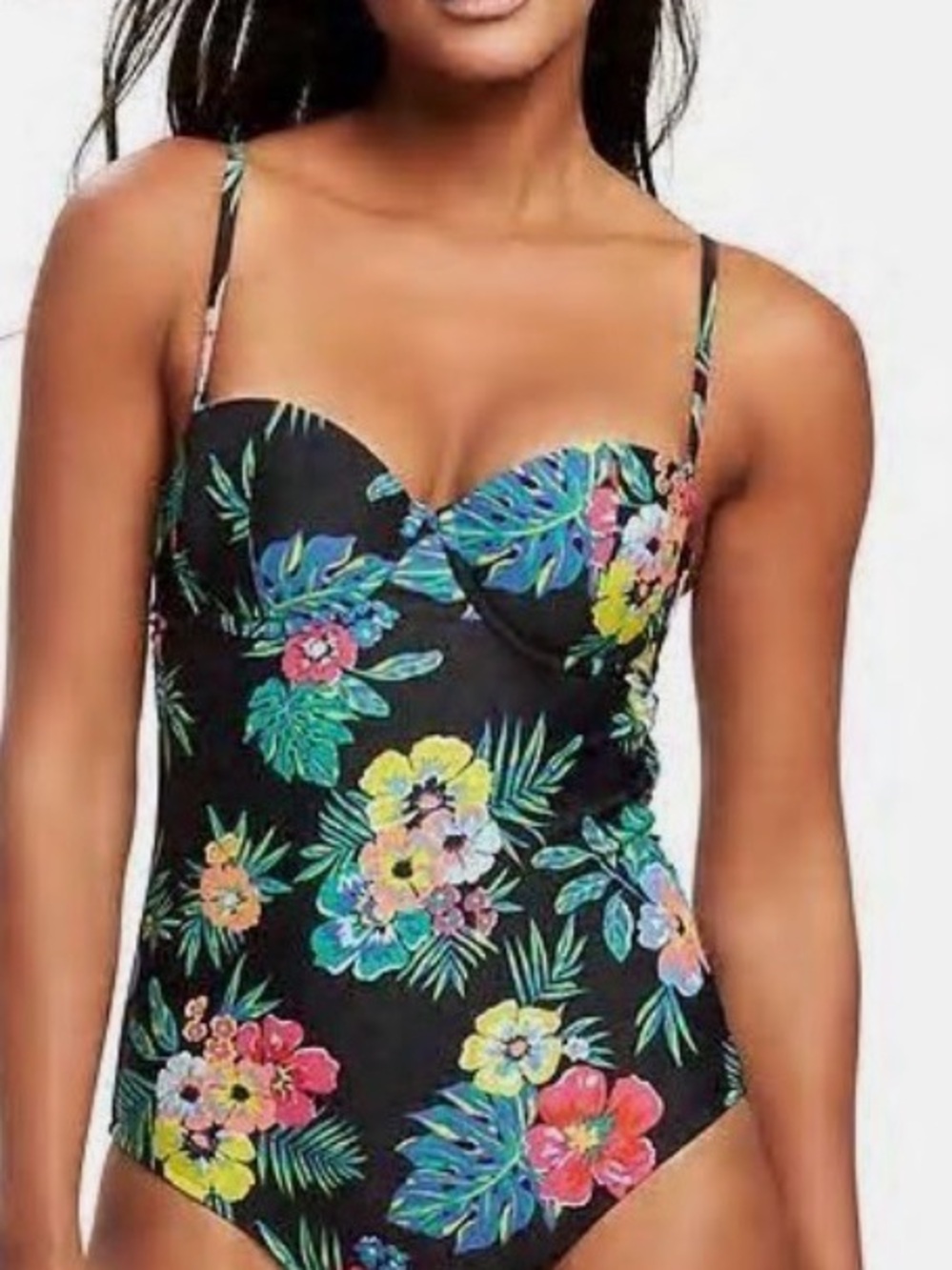 OLD NAVY Women’s Black With Multi-Colored Floral Print One-Piece Swimsuit Size 8